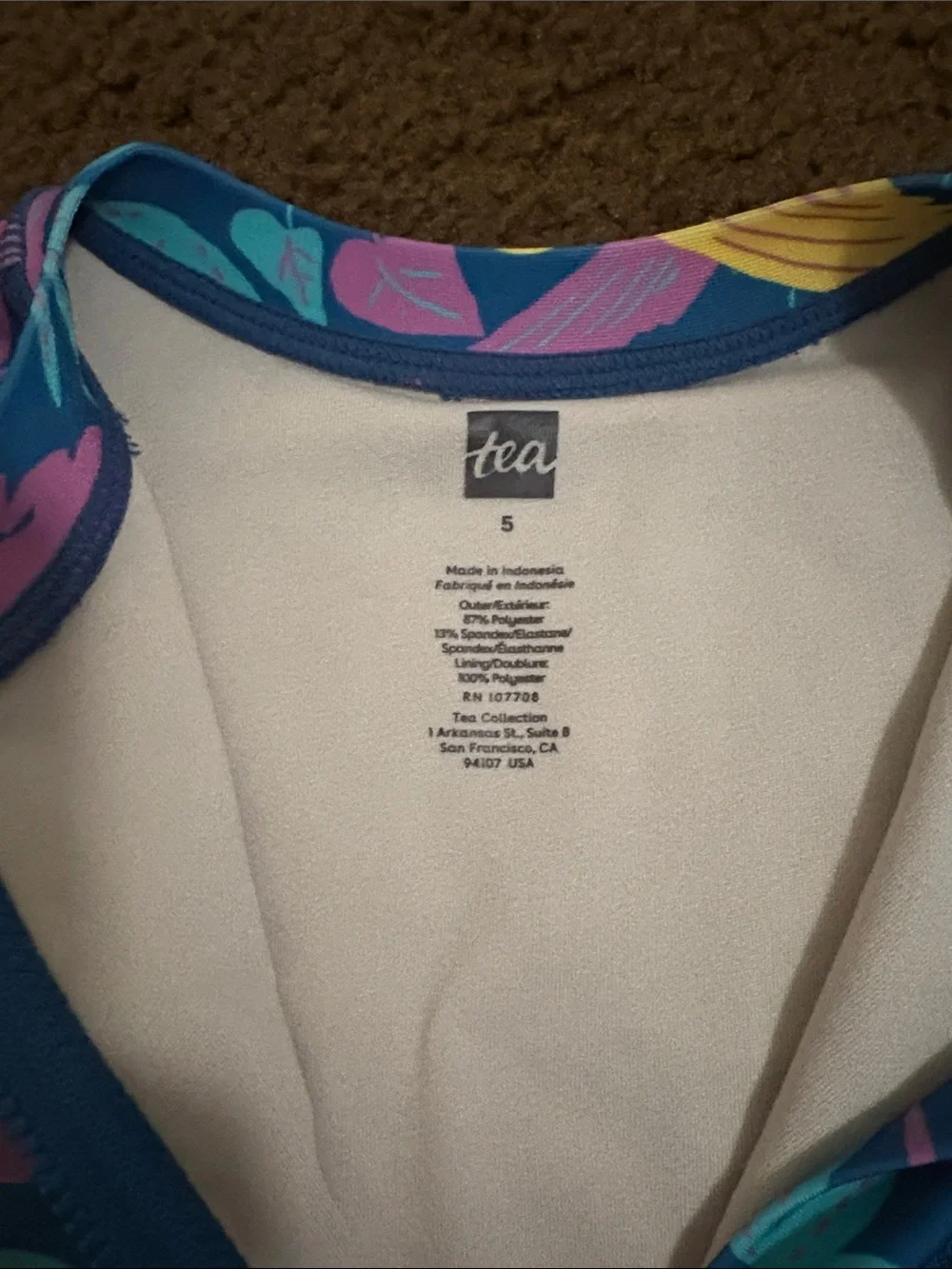 Tea Collection Girls' Long-Sleeve Tropical Bird Rashguard - Blue/Pink/Yellow